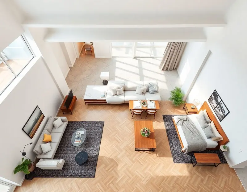 Multiple beautifully designed rooms in a modern apartment